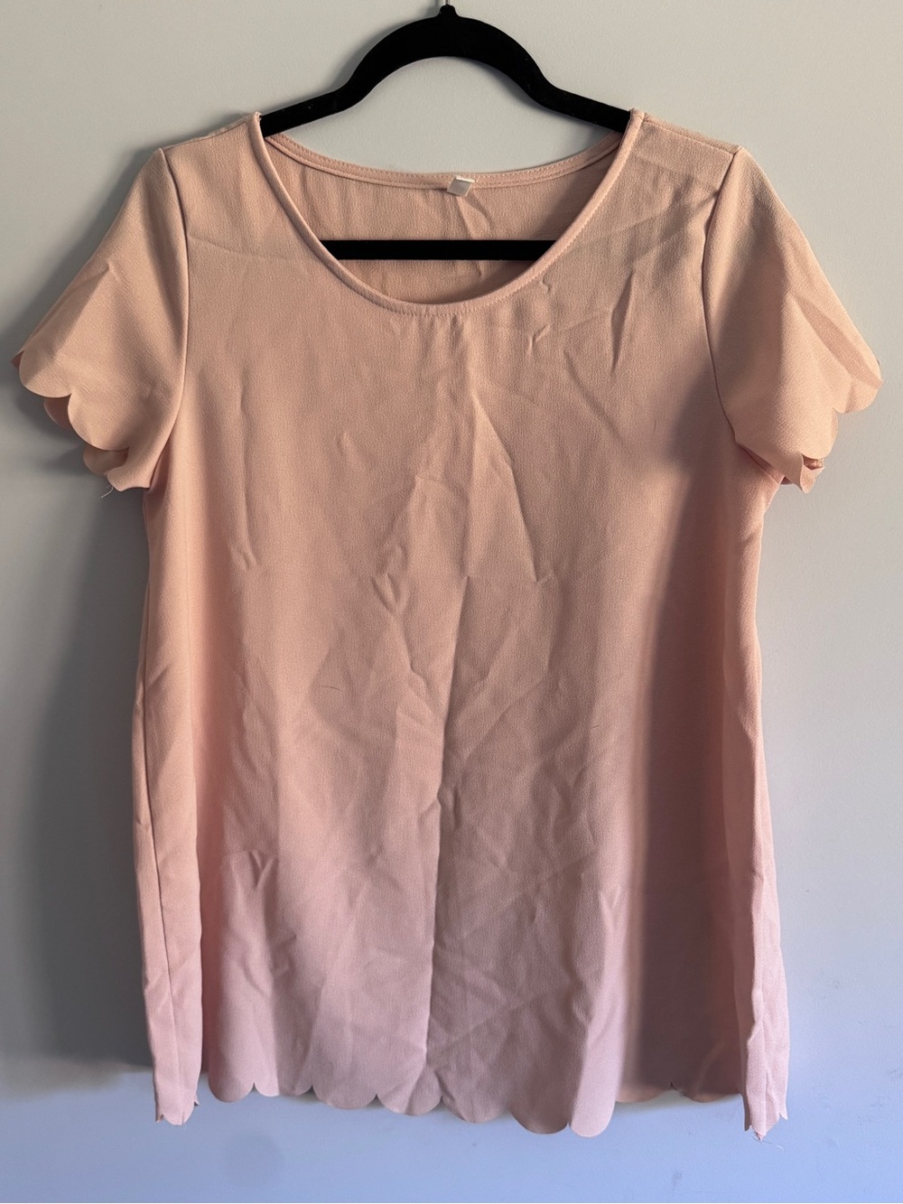 Blush Pink Scallop Sleeve & Hem Short Sleeve Top